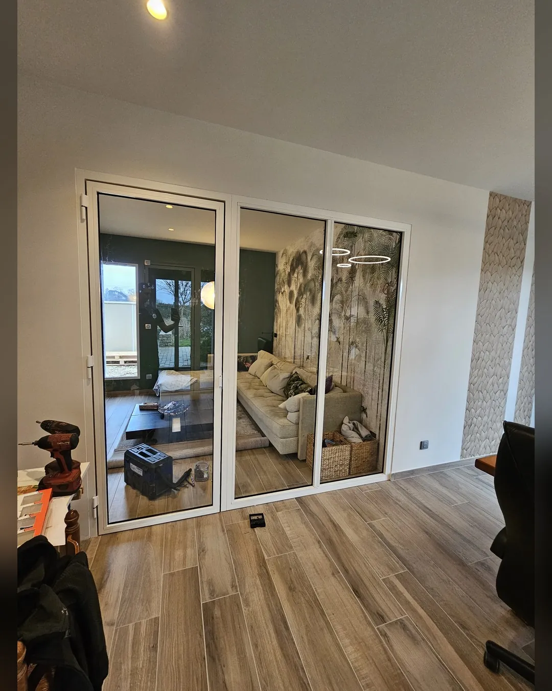 Verrière aluminium intérieure trois panneaux